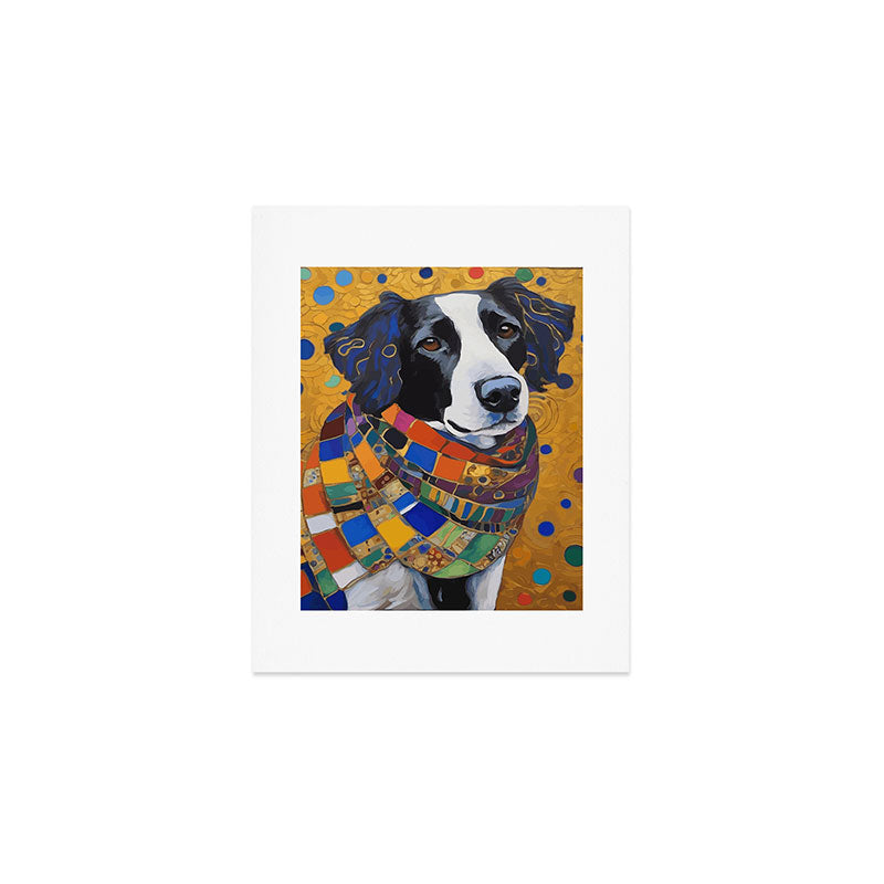 Gustav Klimt Style Dog with Colorful Scarf Art Print Gallery Image 1