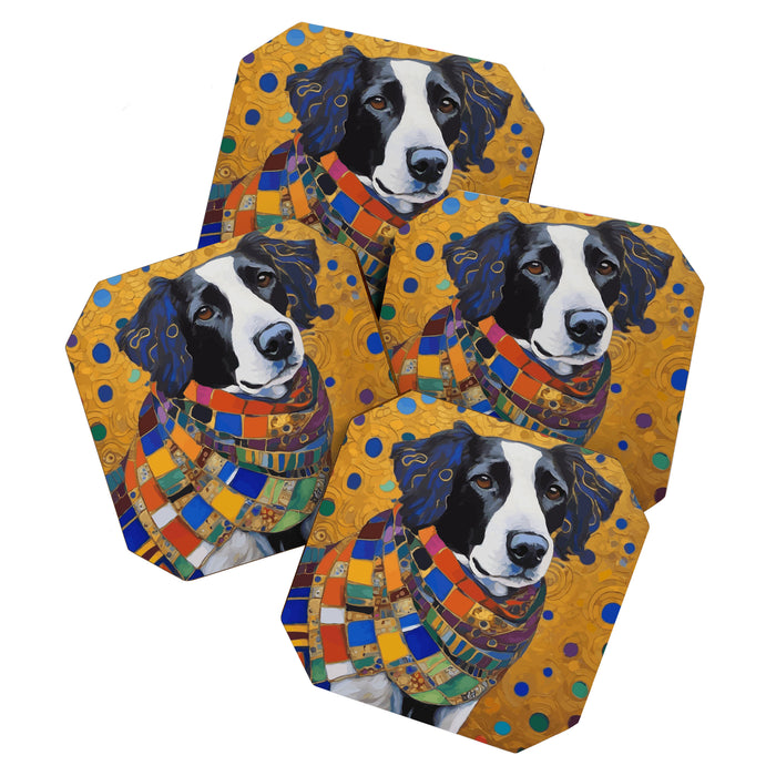 Gustav Klimt Style Dog with Colorful Scarf Coaster Gallery Image 1