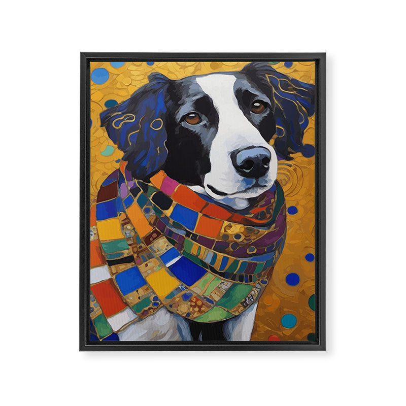 Gustav Klimt Style Dog with Colorful Scarf Framed Canvas Print Gallery Image 3