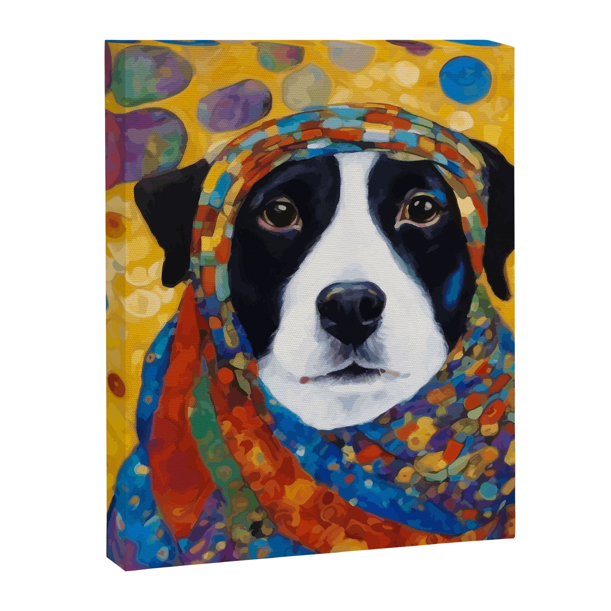 Gustav Klimt Style Dog with Colorful Scarf Canvas Print Gallery Image 3