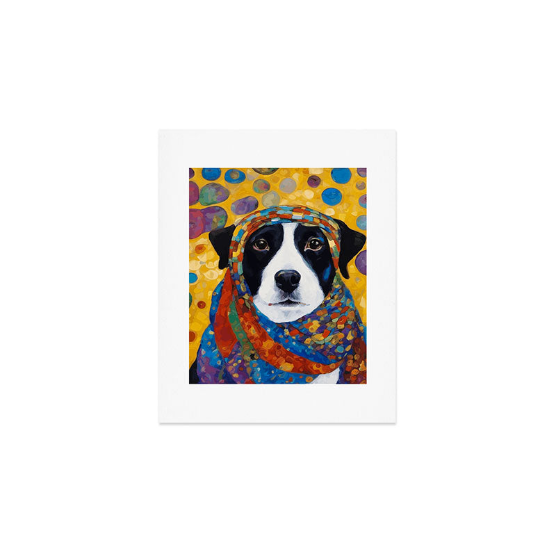 Gustav Klimt Style Dog with Colorful Scarf Art Print Gallery Image 1