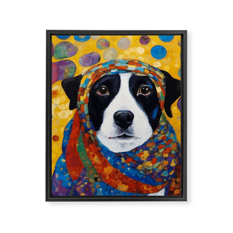 Gustav Klimt Style Dog with Colorful Scarf Framed Canvas Print Gallery Image 3