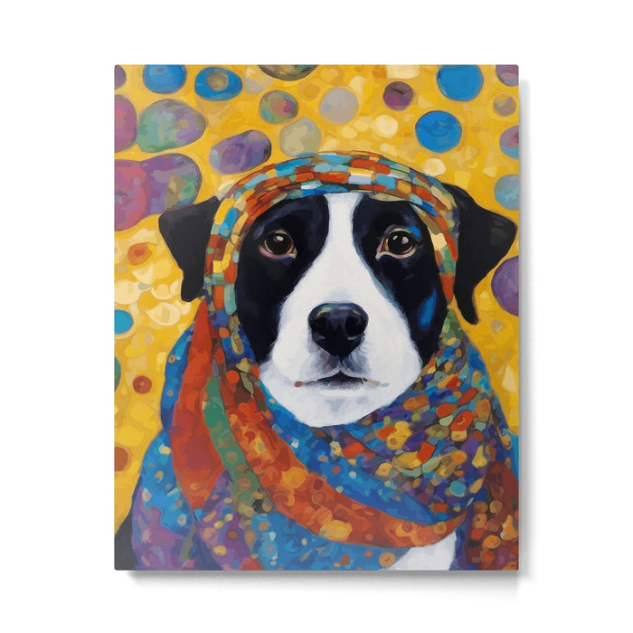 Gustav Klimt Style Dog with Colorful Scarf Metal Print Gallery Image 1
