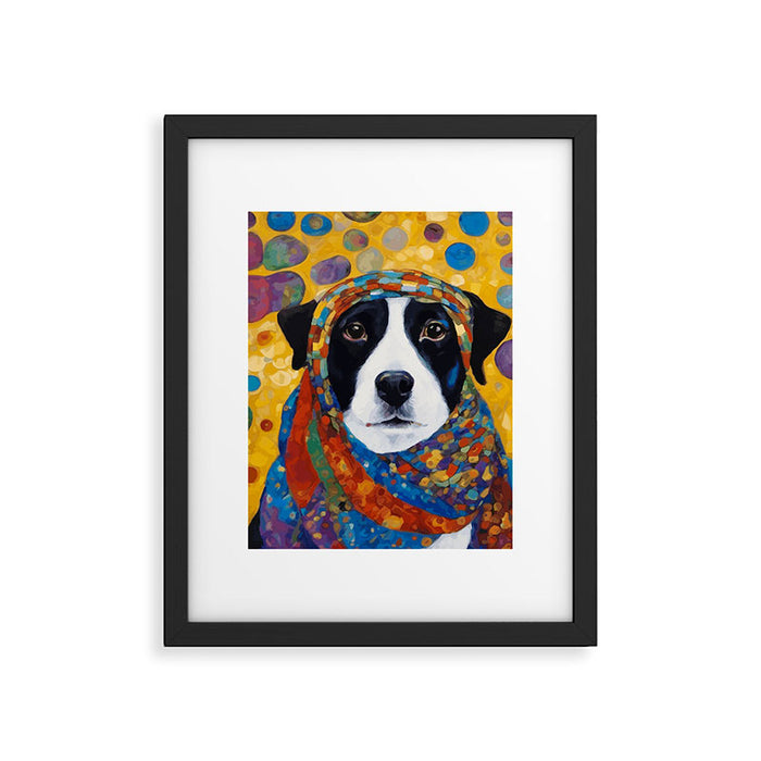 Gustav Klimt Style Dog with Colorful Scarf Framed Art Print Gallery Image 1