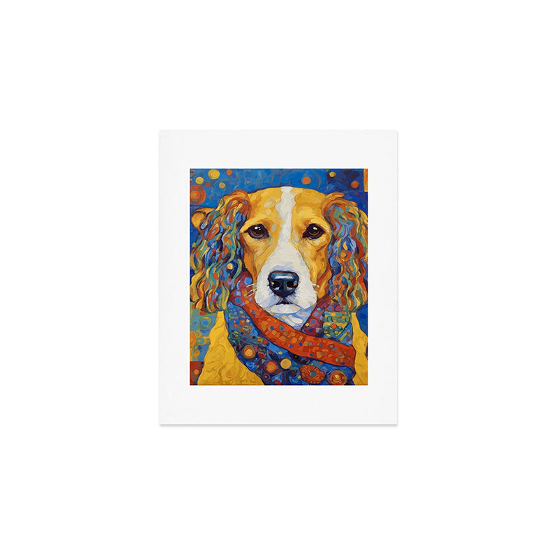 Gustav Klimt Style Dog with Colorful Scarf Art Print Gallery Image 1