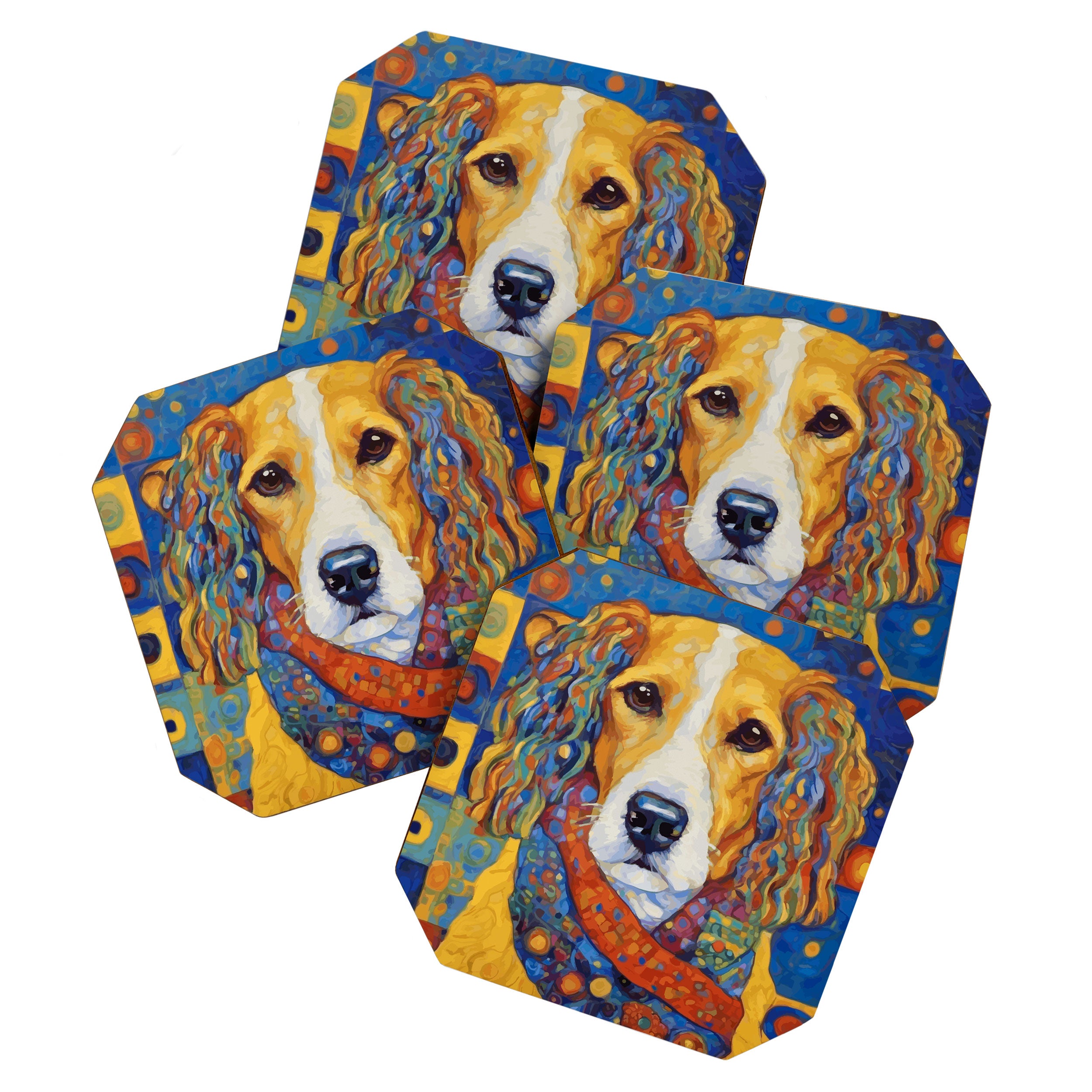 Gustav Klimt Style Dog with Colorful Scarf Coaster Gallery Image 1