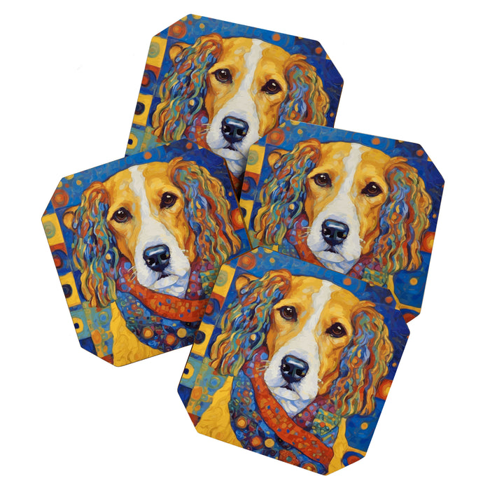 Gustav Klimt Style Dog with Colorful Scarf Coaster Gallery Image 1