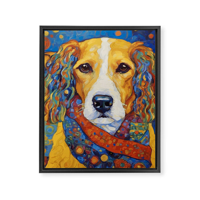 Gustav Klimt Style Dog with Colorful Scarf Framed Canvas Print Gallery Image 1