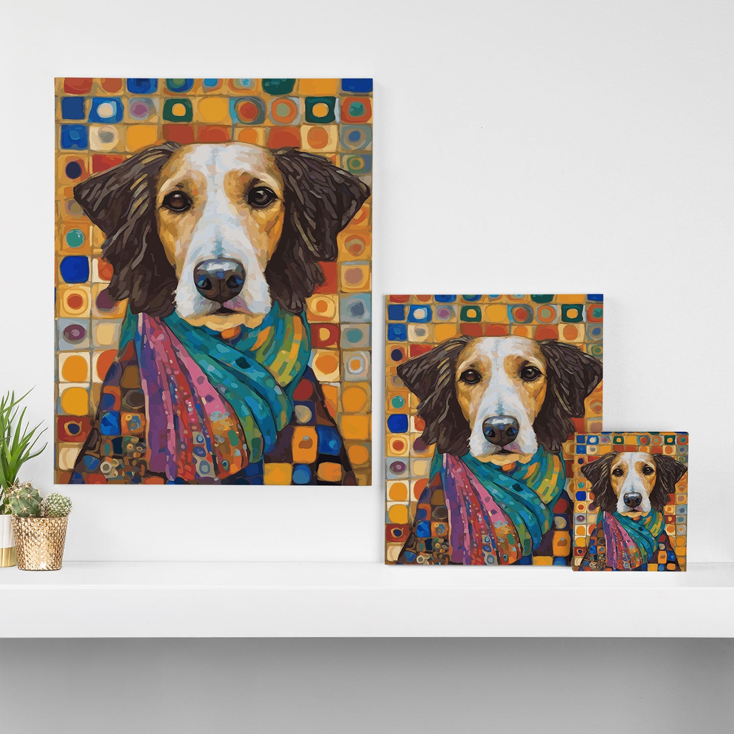 Gustav Klimt Style Dog with Colorful Scarf Canvas Print Gallery Image 3