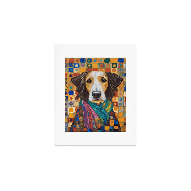 Gustav Klimt Style Dog with Colorful Scarf Art Print Gallery Image 1
