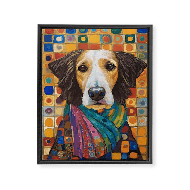 Gustav Klimt Style Dog with Colorful Scarf Framed Canvas Print Gallery Image 3