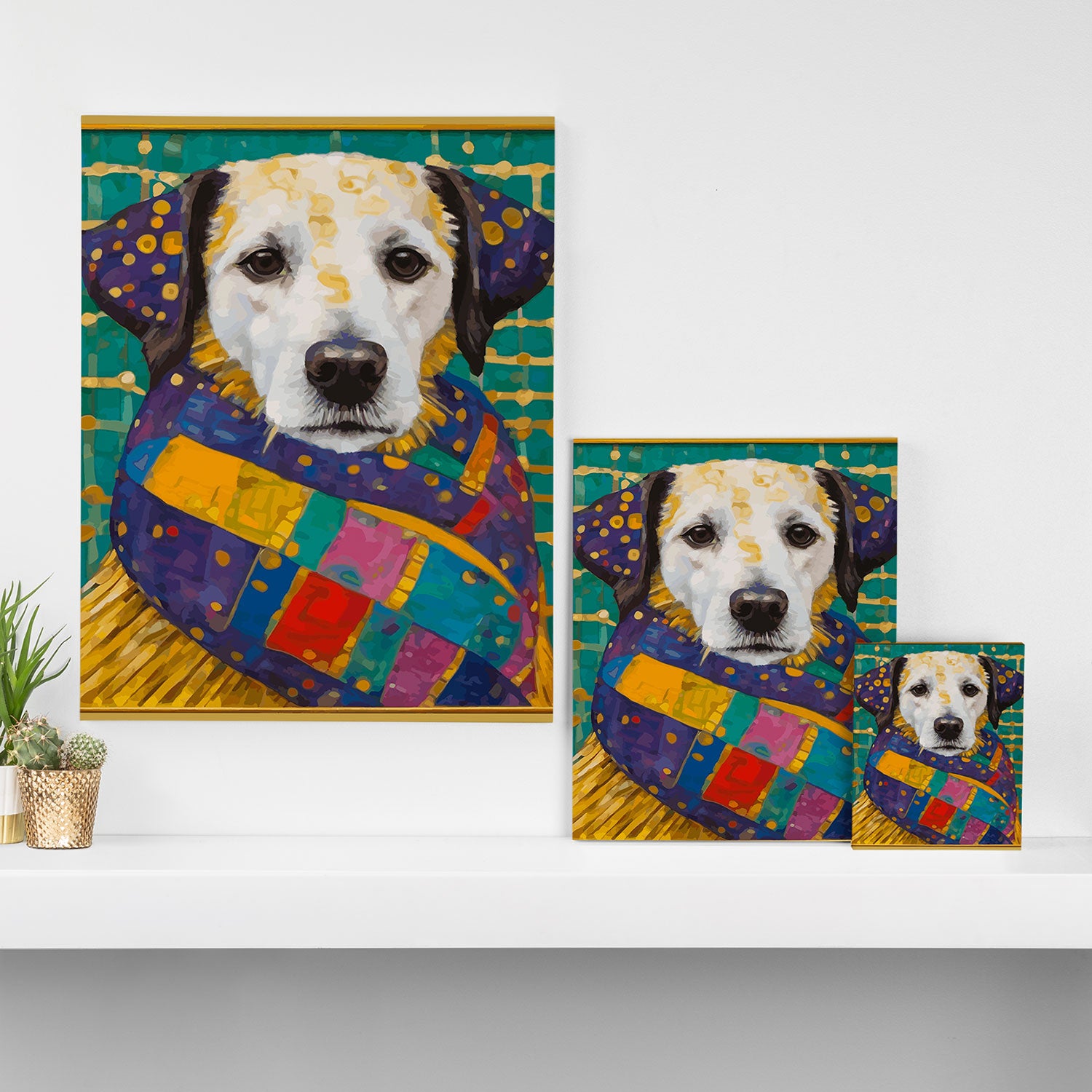 Gustav Klimt Style Dog with Colorful Scarf Canvas Print Gallery Image 3