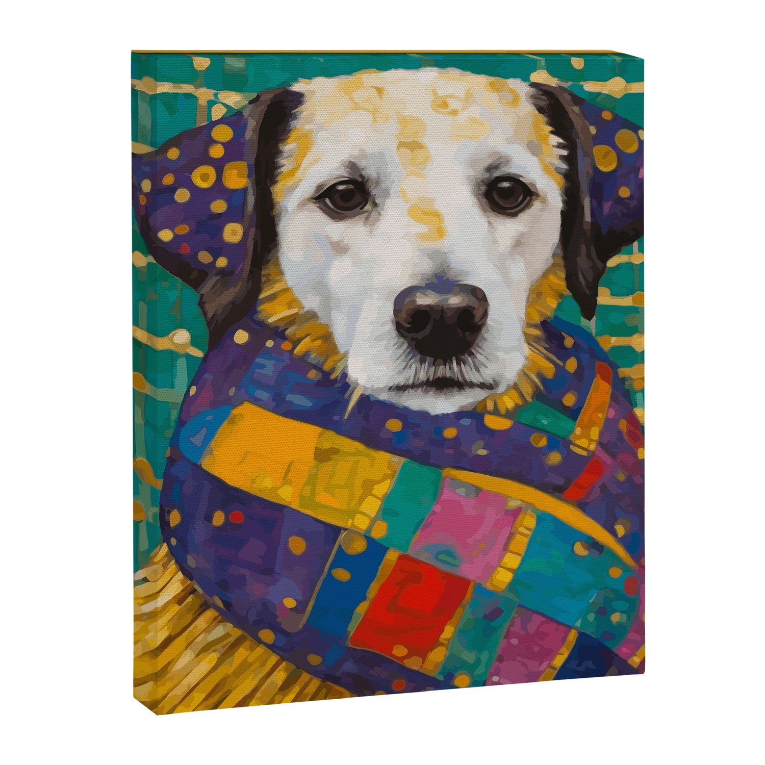 Gustav Klimt Style Dog with Colorful Scarf Canvas Print Gallery Image 3