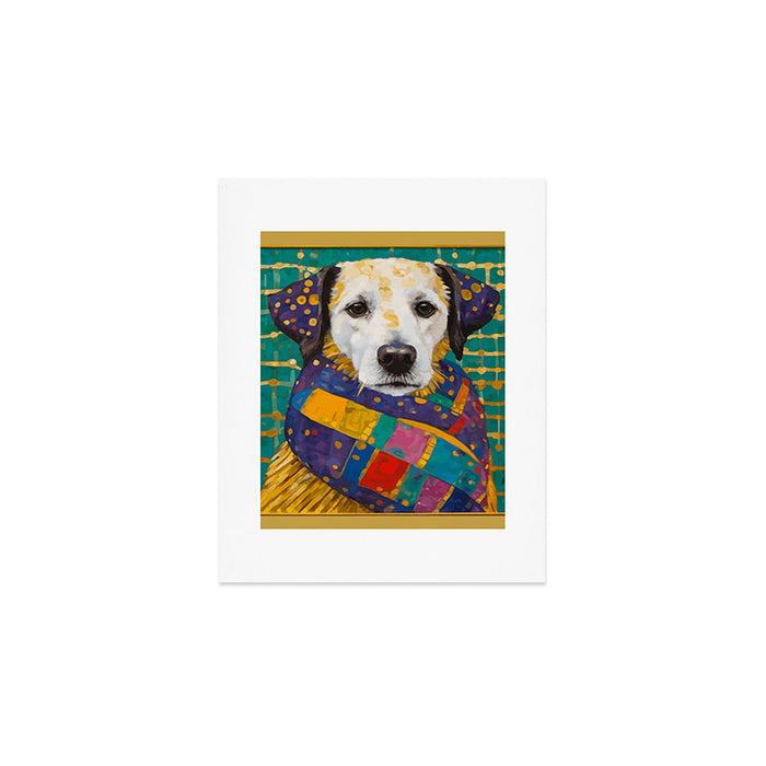 Gustav Klimt Style Dog with Colorful Scarf Art Print Gallery Image 1