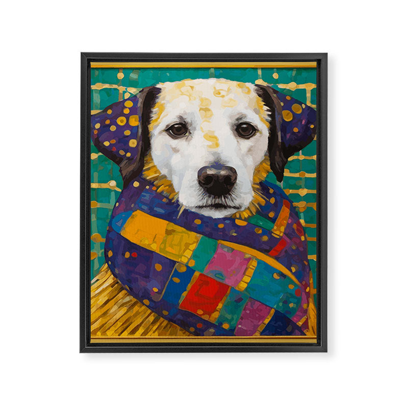 Gustav Klimt Style Dog with Colorful Scarf Framed Canvas Print Gallery Image 3