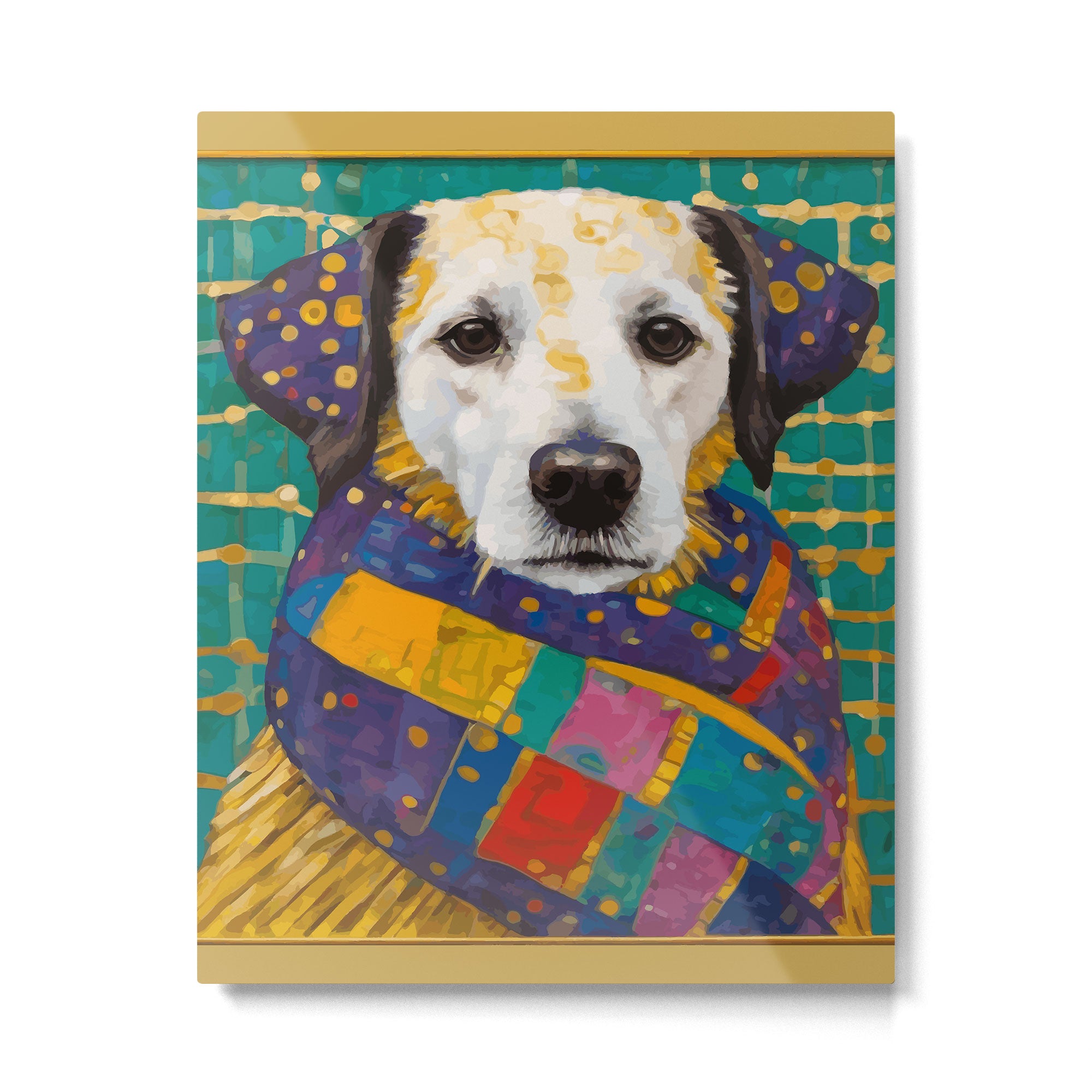 Gustav Klimt Style Dog with Colorful Scarf Metal Print Gallery Image 6