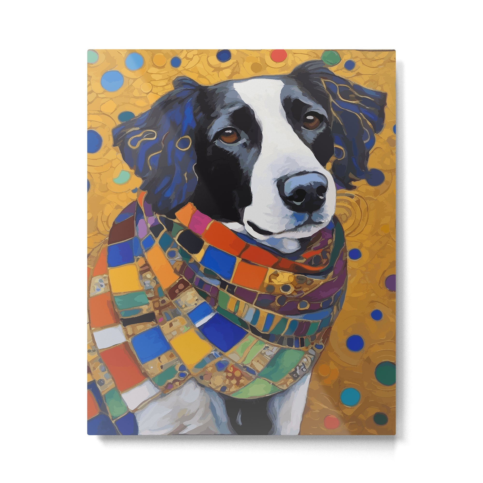 Gustav Klimt Style Dog with Colorful Scarf Metal Print Gallery Image 6