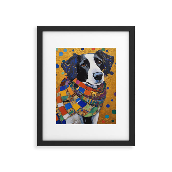 Gustav Klimt Style Dog with Colorful Scarf Framed Art Print Gallery Image 1