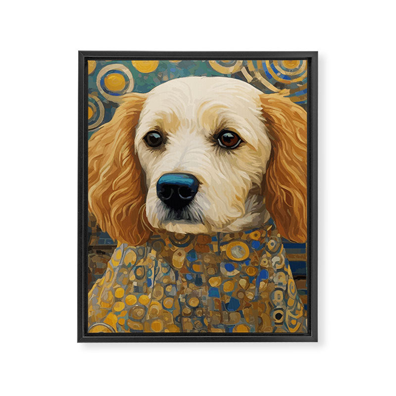 Gustav Klimt Style Dog with Geometric Patterns Framed Canvas Print Gallery Image 8