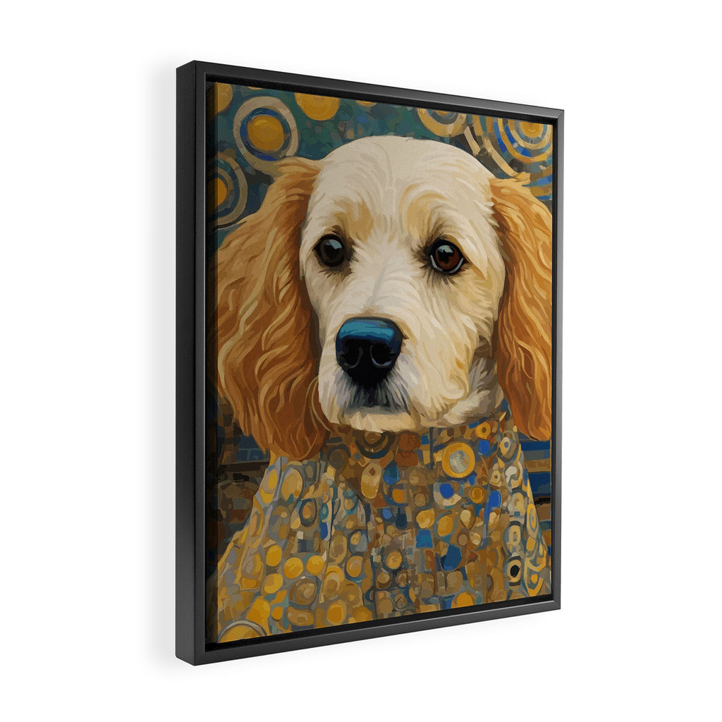 Gustav Klimt Style Dog with Geometric Patterns Framed Canvas Print Gallery Image 2