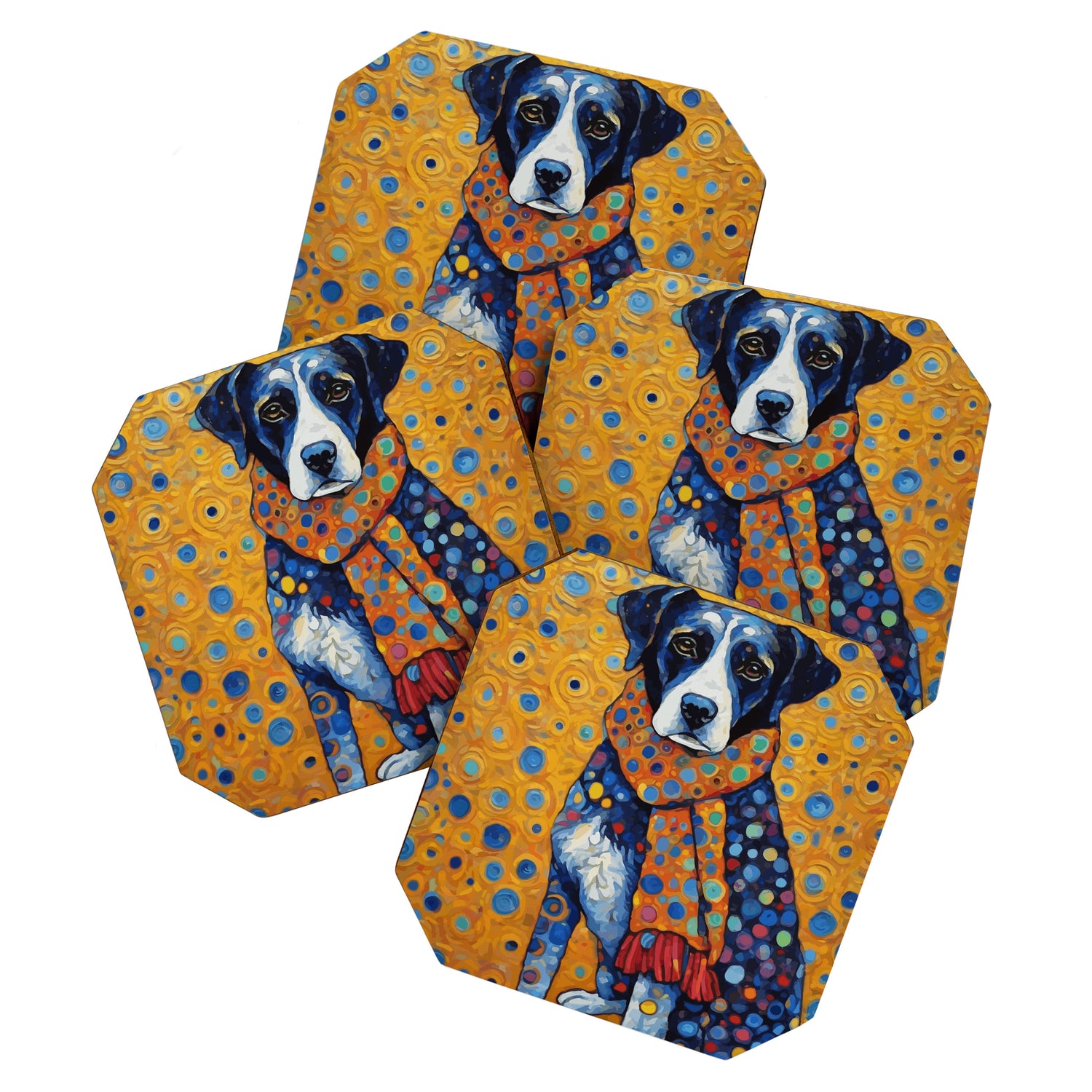 Gustav Klimt Style Dog with Red Scarf Coaster Gallery Image 1