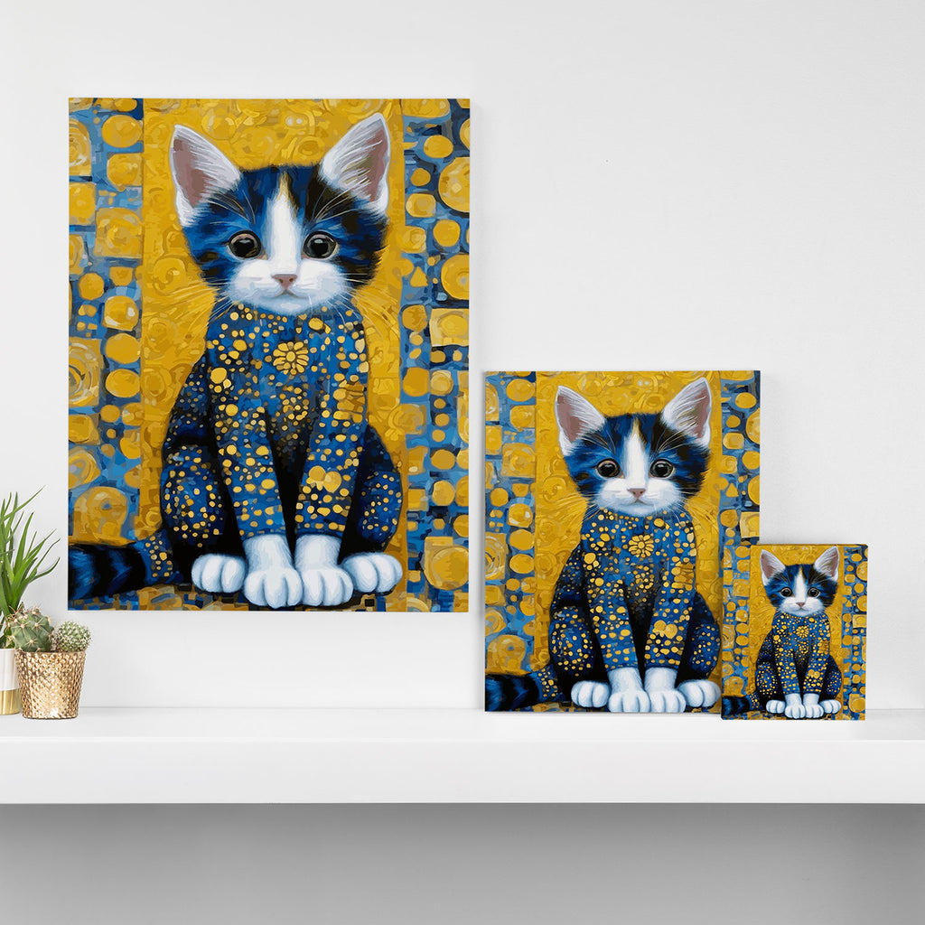 Gustav Klimt Style Kitten with Blue and Gold Dress Canvas Print Gallery Image 3