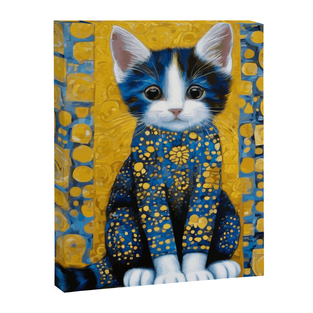 Gustav Klimt Style Kitten with Blue and Gold Dress Canvas Print Gallery Image 8