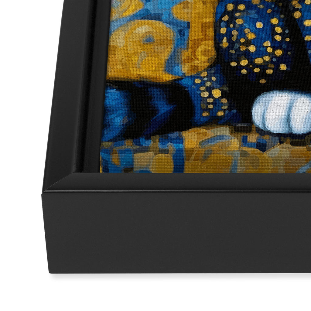 Gustav Klimt Style Kitten with Blue and Gold Dress Framed Canvas Print Gallery Image 3