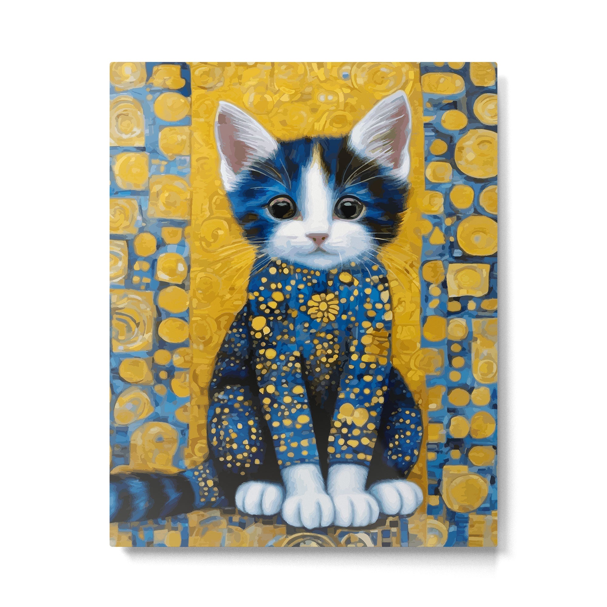 Gustav Klimt Style Kitten with Blue and Gold Dress Metal Print Gallery Image 6