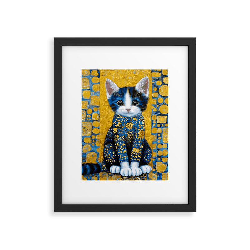 Gustav Klimt Style Kitten with Blue and Gold Dress Framed Art Print Gallery Image 6