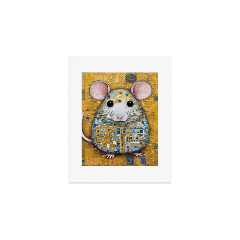 Gustav Klimt Style Mouse with Pink Ears Art Print Gallery Image 1
