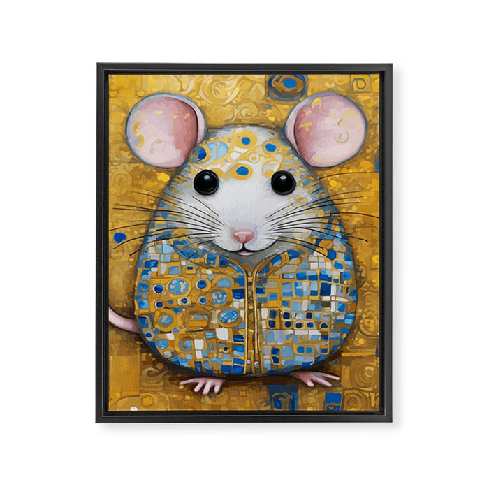 Gustav Klimt Style Mouse with Pink Ears Framed Canvas Print Gallery Image 1