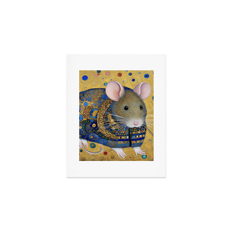 Gustav Klimt Style Mouse with Pink Ears Art Print Gallery Image 1