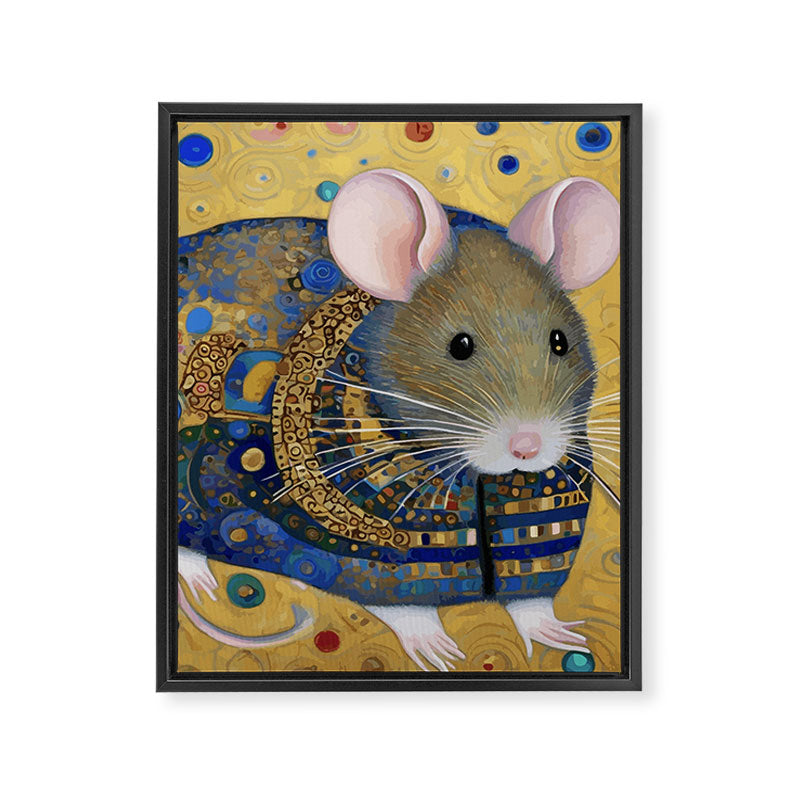 Gustav Klimt Style Mouse with Pink Ears Framed Canvas Print Gallery Image 3