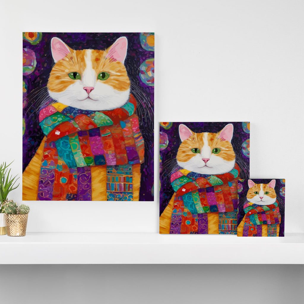 Gustav Klimt Style Painting of Tabby Cat with Green Eyes Canvas Print Gallery Image 3