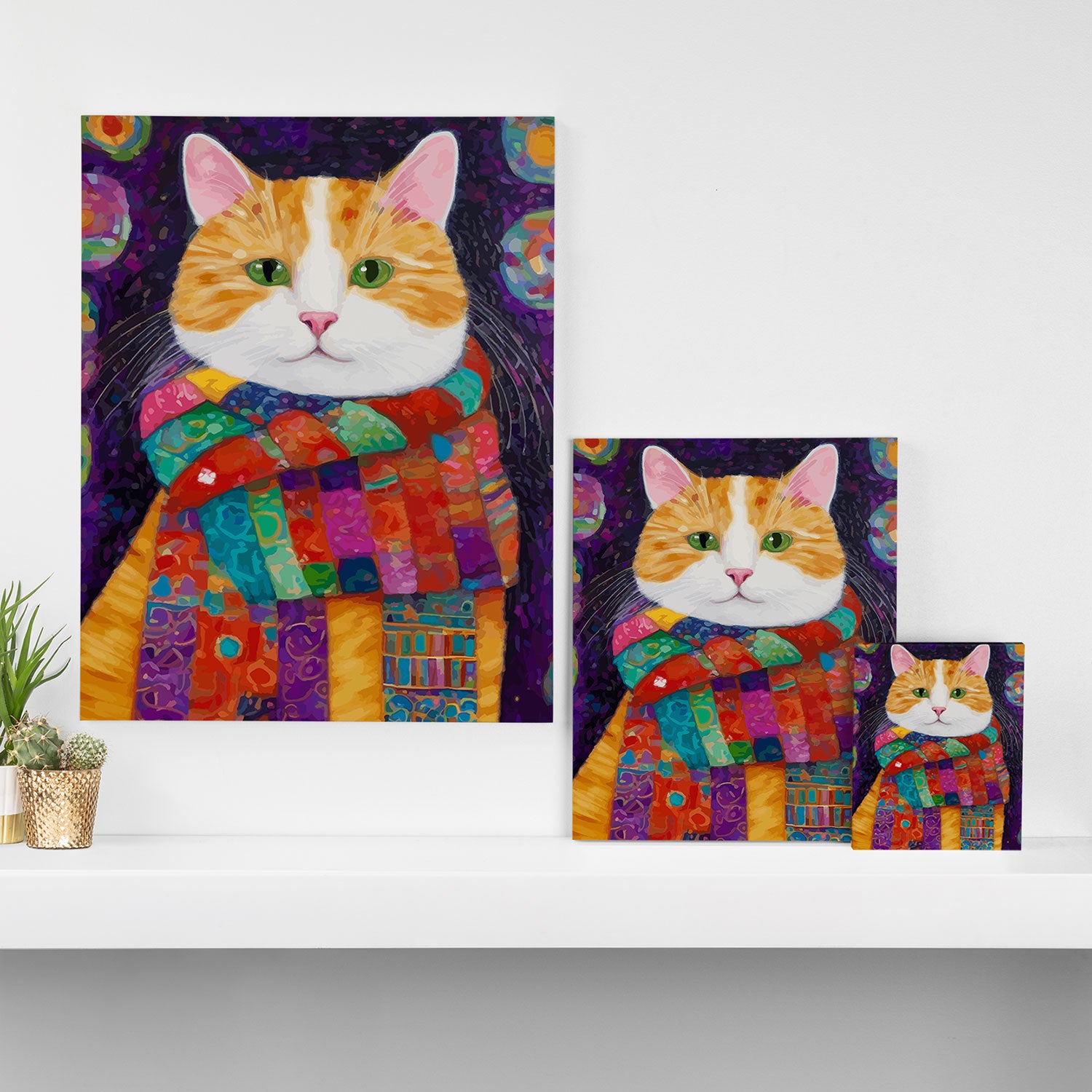 Gustav Klimt Style Painting of Tabby Cat with Green Eyes Canvas Print Gallery Image 3