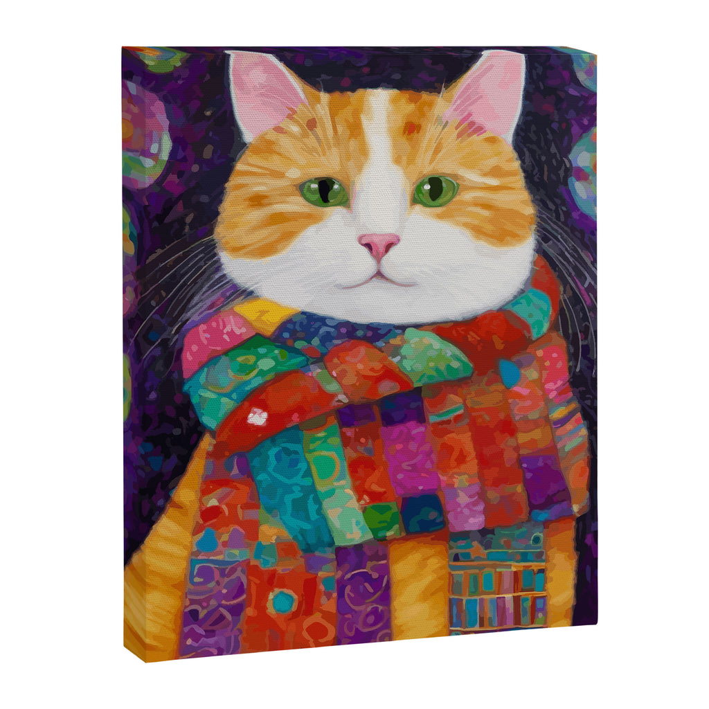 Gustav Klimt Style Painting of Tabby Cat with Green Eyes Canvas Print Gallery Image 3