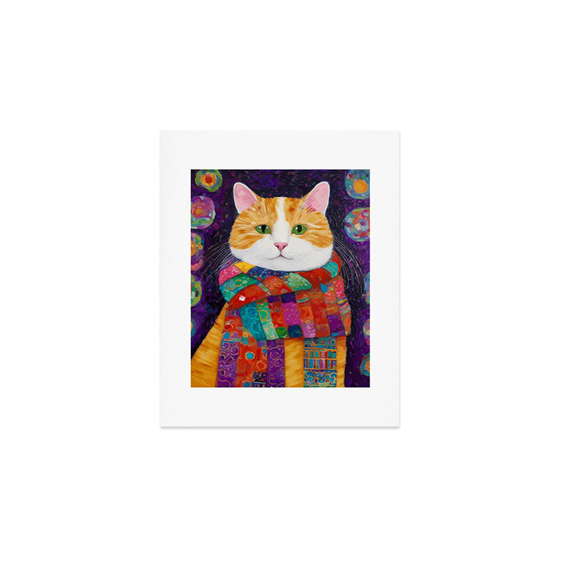 Gustav Klimt Style Painting of Tabby Cat with Green Eyes Art Print Gallery Image 1