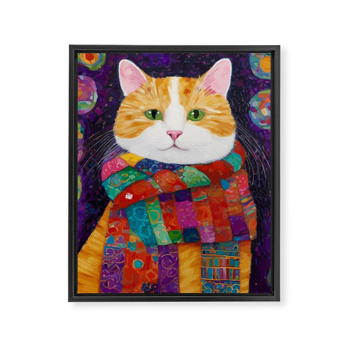 Gustav Klimt Style Painting of Tabby Cat with Green Eyes Framed Canvas Print Gallery Image 1
