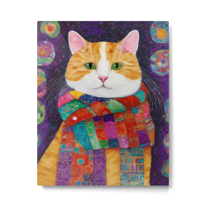 Gustav Klimt Style Painting of Tabby Cat with Green Eyes Metal Print Gallery Image 1