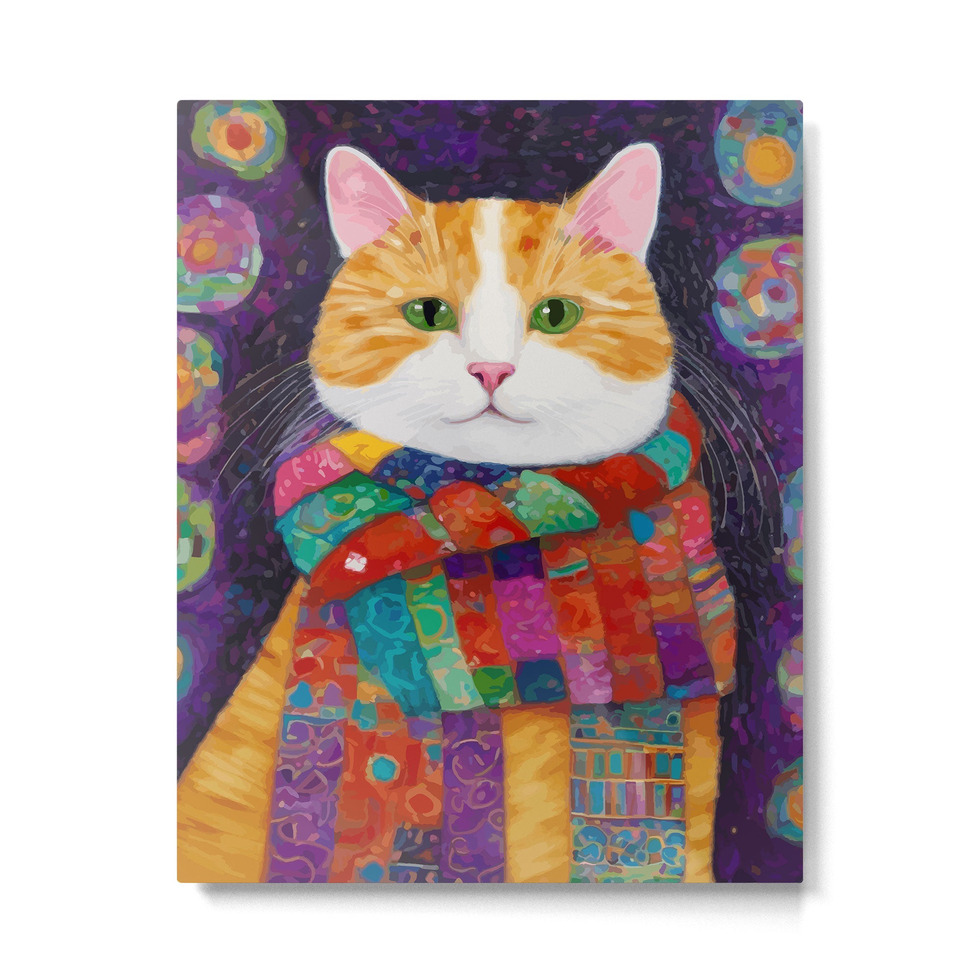 Gustav Klimt Style Painting of Tabby Cat with Green Eyes Metal Print Gallery Image 6