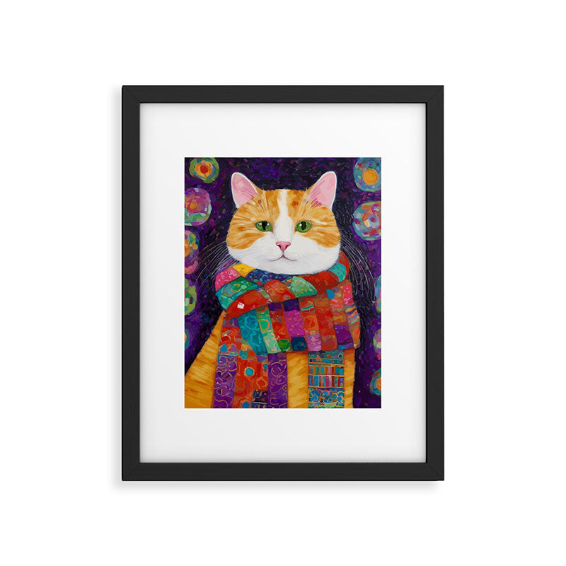 Gustav Klimt Style Painting of Tabby Cat with Green Eyes Framed Art Print Gallery Image 6