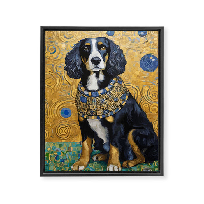 Gustav Klimt Style Portrait of Seated Dog Framed Canvas Print Gallery Image 1
