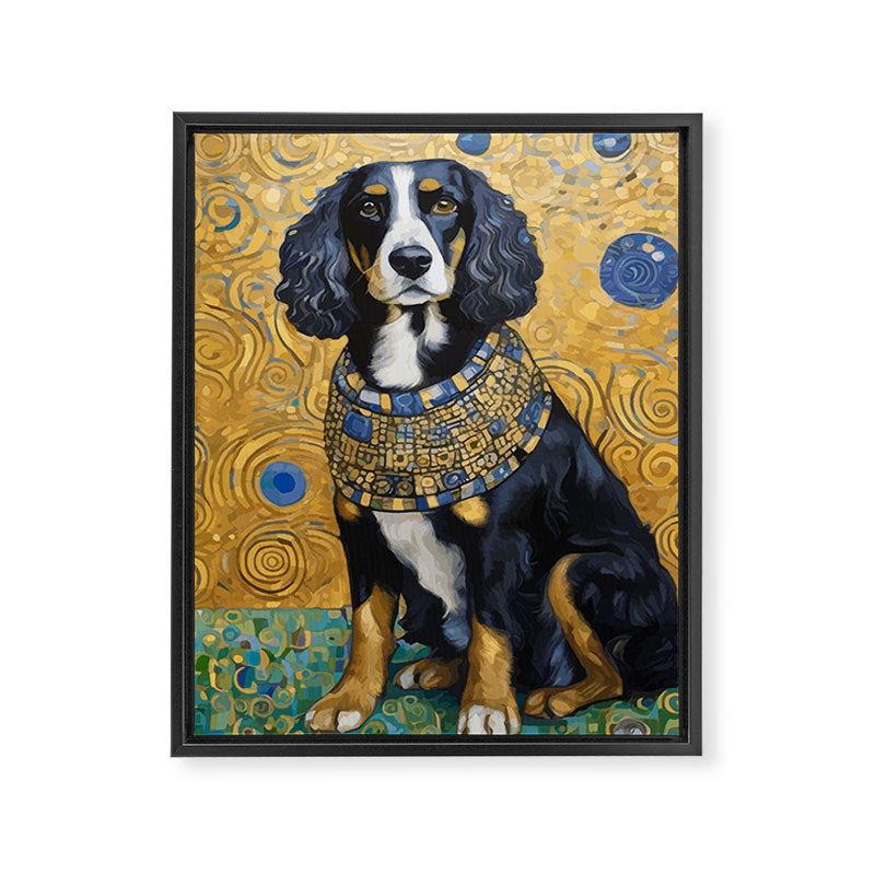 Gustav Klimt Style Portrait of Seated Dog Framed Canvas Print Gallery Image 3