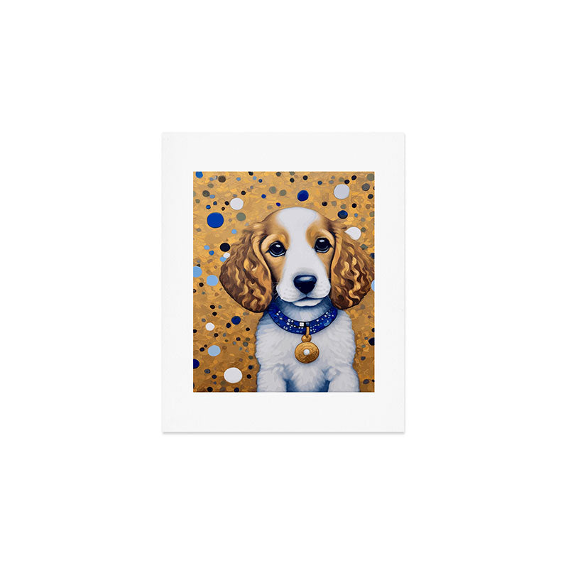 Gustav Klimt Style Puppy Dog with Blue Collar Art Print Gallery Image 1