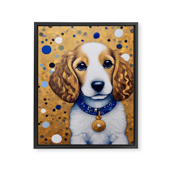 Gustav Klimt Style Puppy Dog with Blue Collar Framed Canvas Print Gallery Image 1
