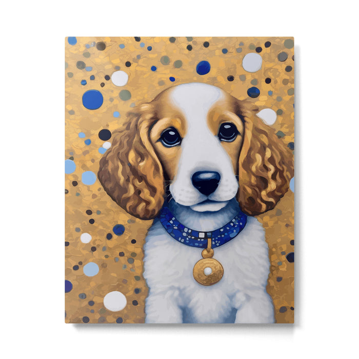 Gustav Klimt Style Puppy Dog with Blue Collar Metal Print Gallery Image 1