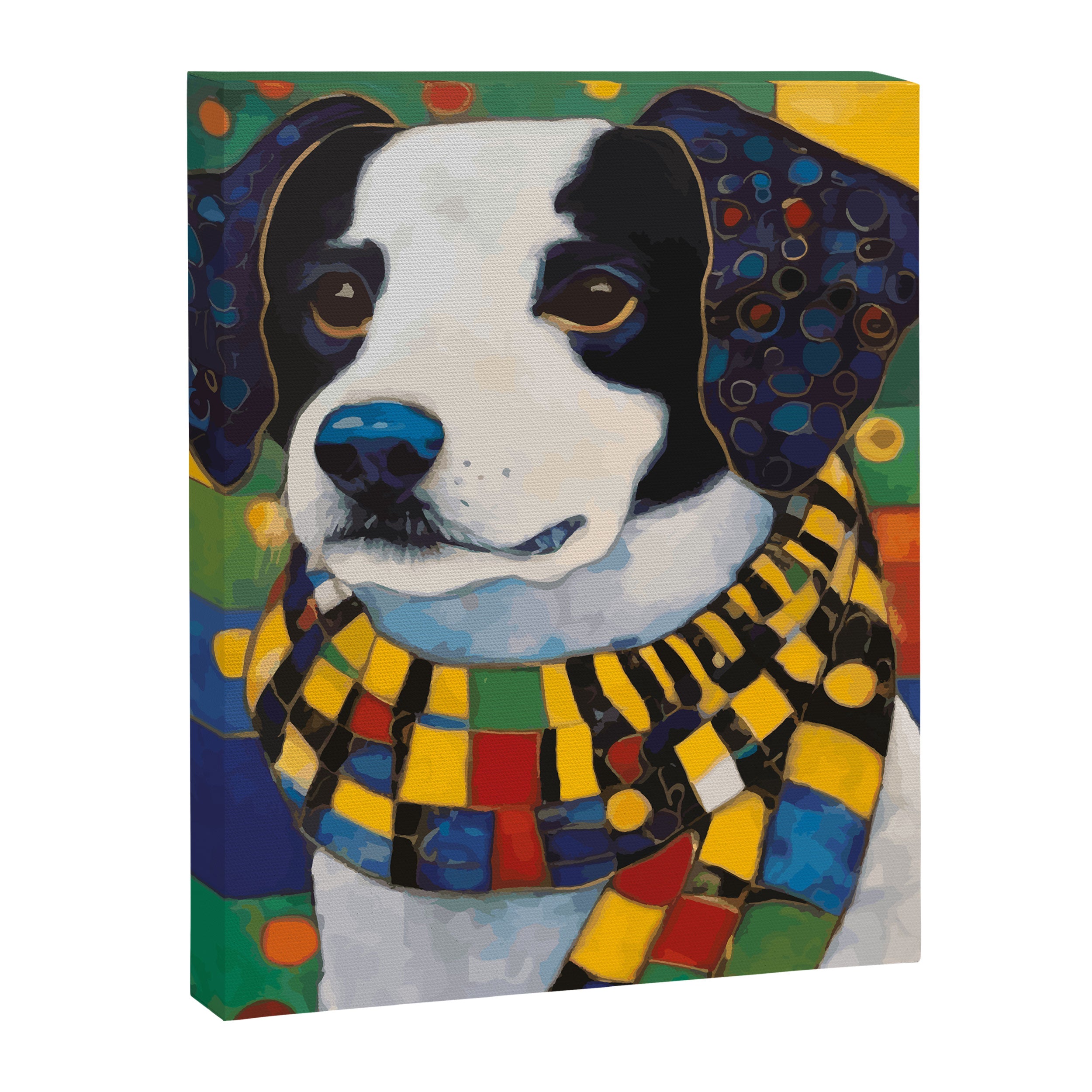 Gustav Klimt Style Puppy Dog with Colorful Scarf Canvas Print Gallery Image 3