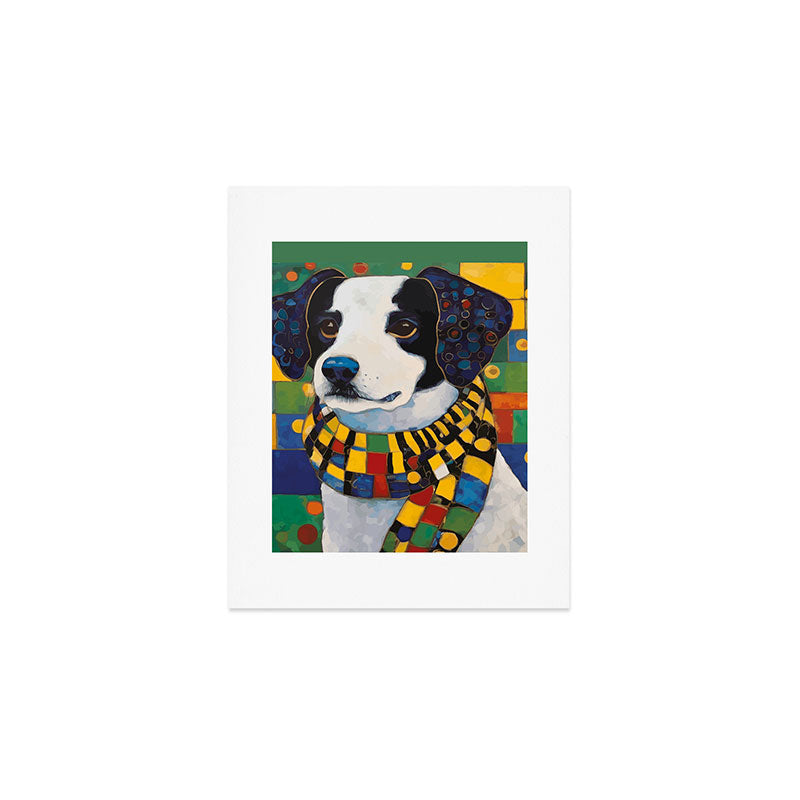 Gustav Klimt Style Puppy Dog with Colorful Scarf Art Print Gallery Image 1