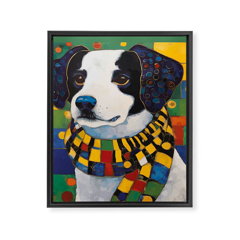 Gustav Klimt Style Puppy Dog with Colorful Scarf Framed Canvas Print Gallery Image 3